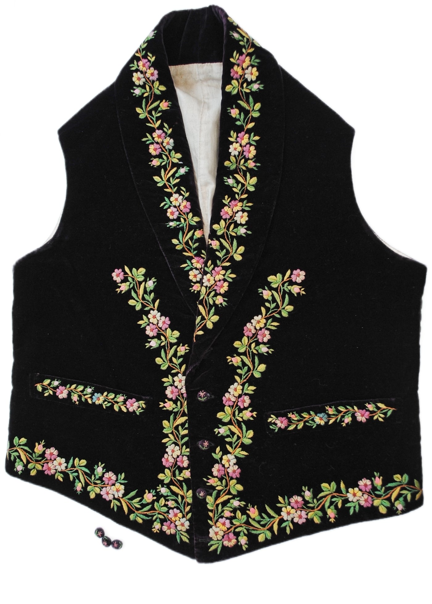 Genuine Vintage Regency Georgian Plum Velvet Embroidered Waistcoat