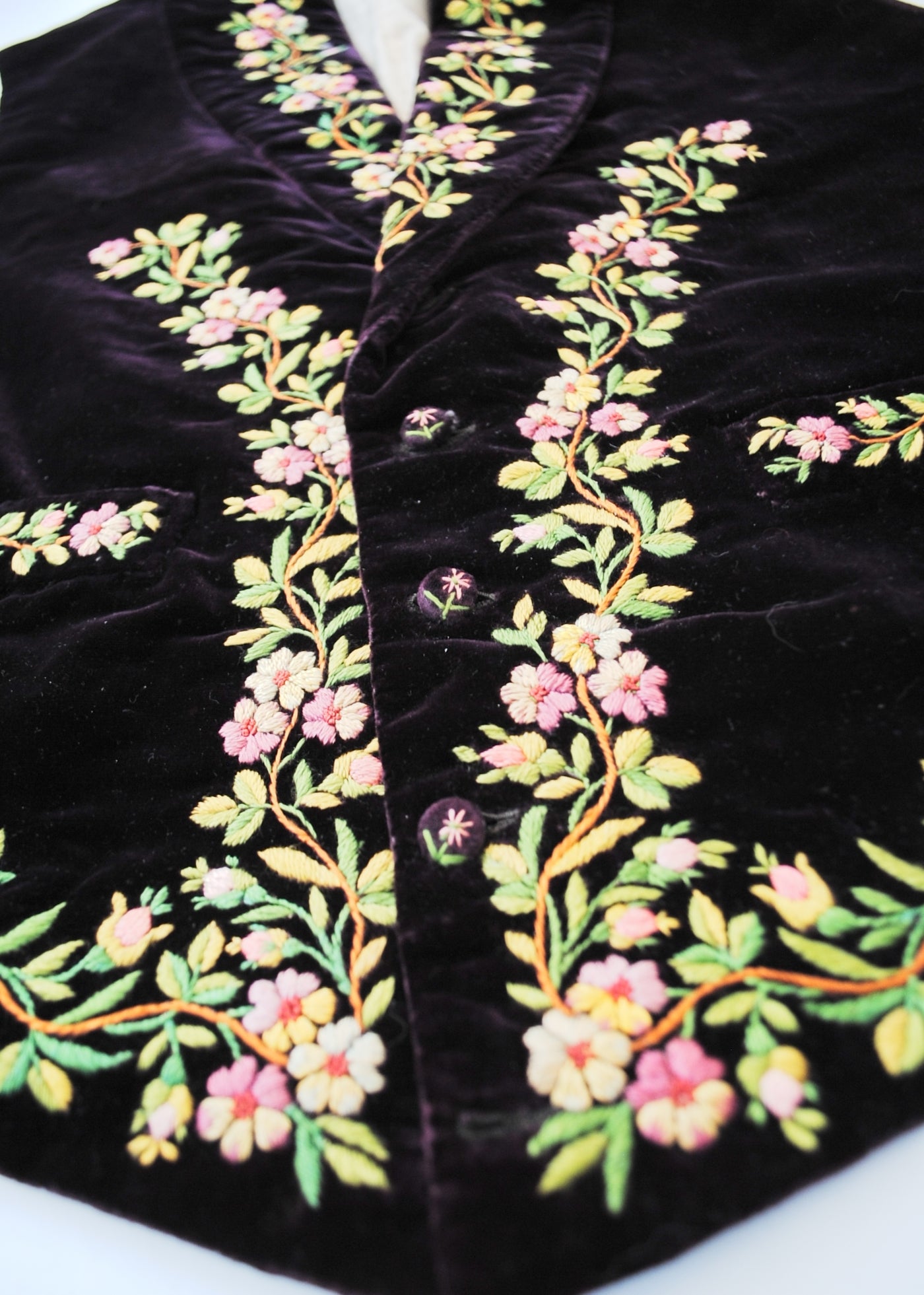 Genuine Vintage Regency Georgian Plum Velvet Embroidered Waistcoat