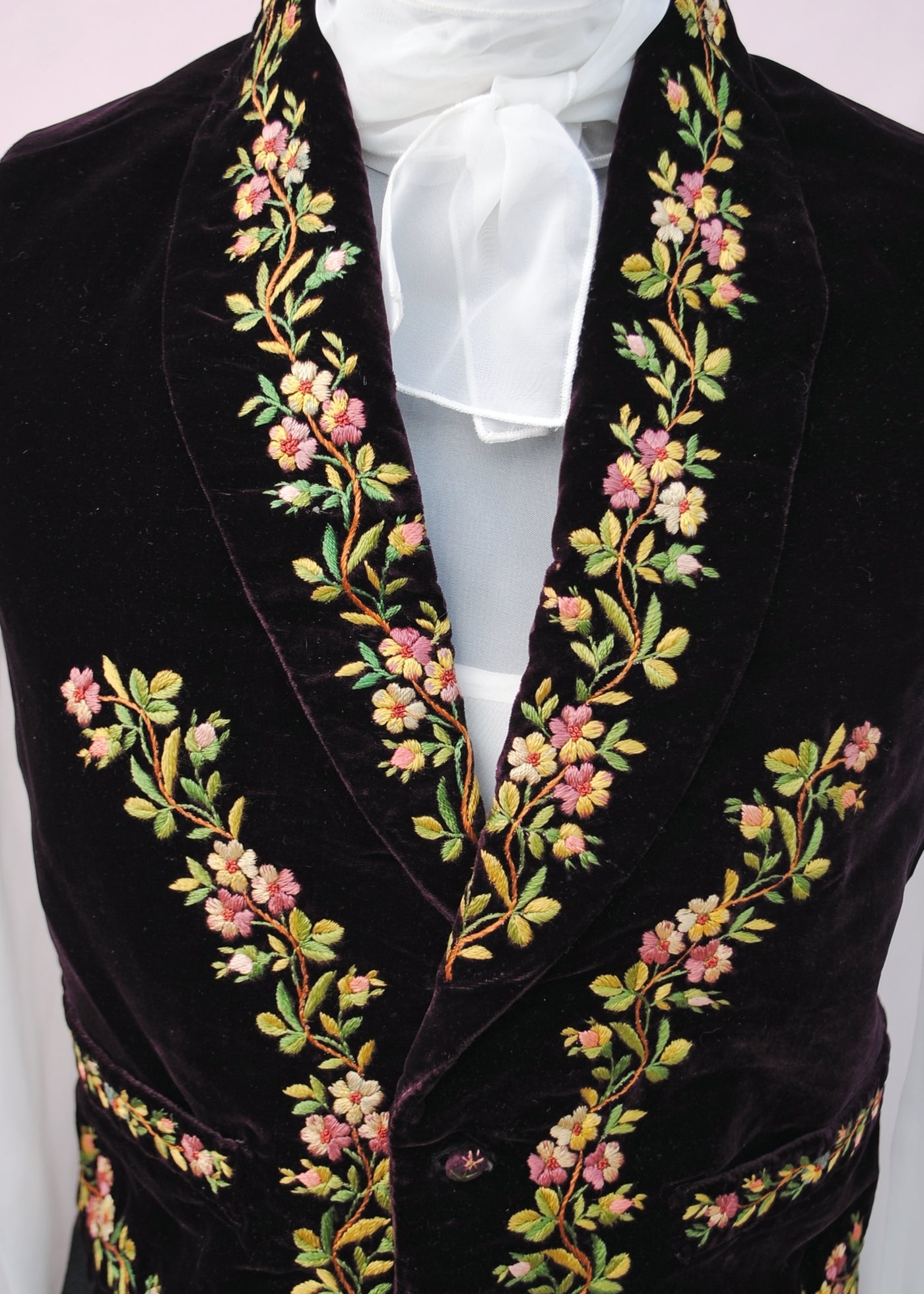 Genuine Vintage Regency Georgian Plum Velvet Embroidered Waistcoat