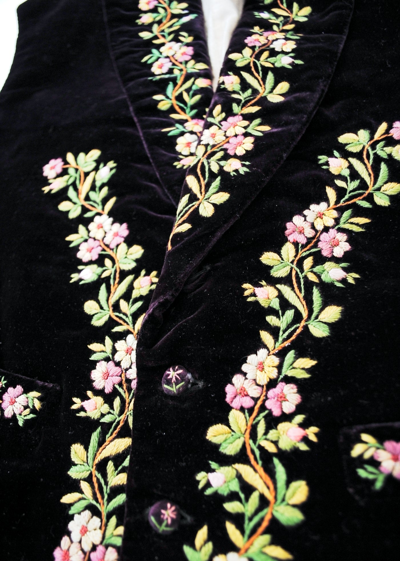 Genuine Vintage Regency Georgian Plum Velvet Embroidered Waistcoat