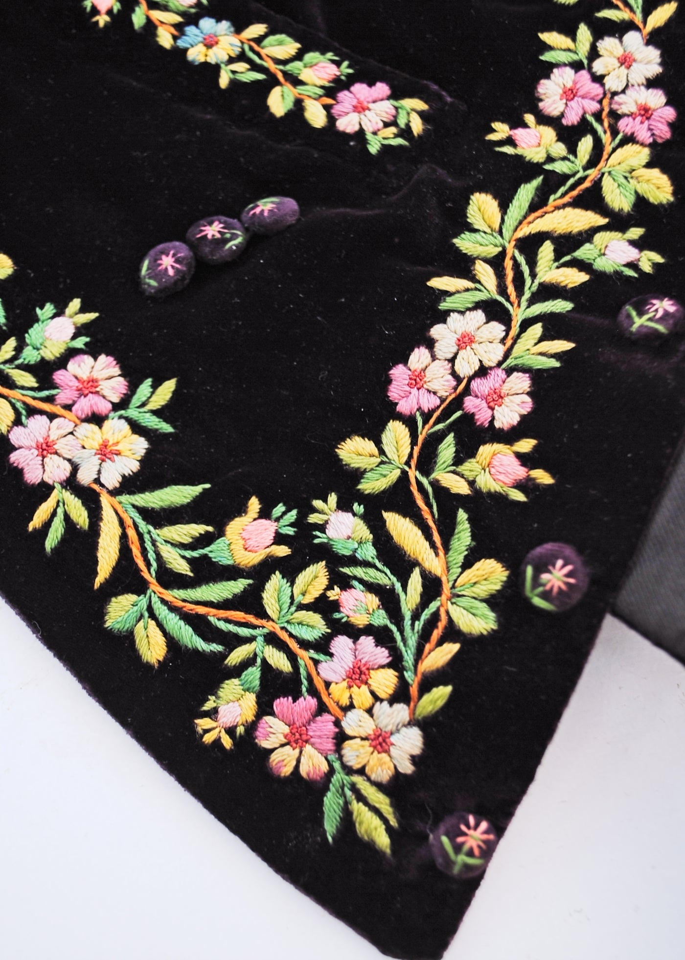 Genuine Vintage Regency Georgian Plum Velvet Embroidered Waistcoat