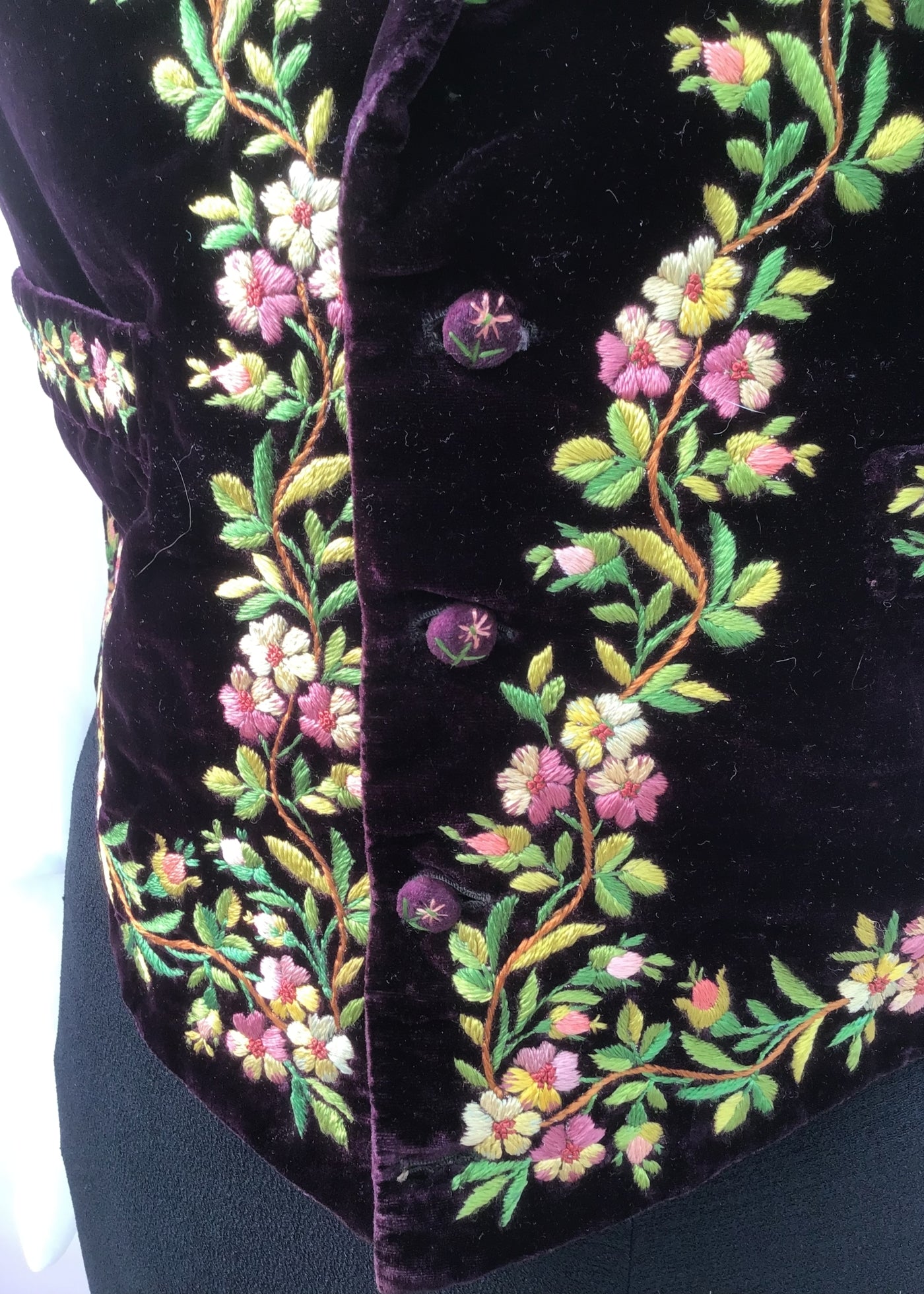 Genuine Vintage Regency Georgian Plum Velvet Embroidered Waistcoat