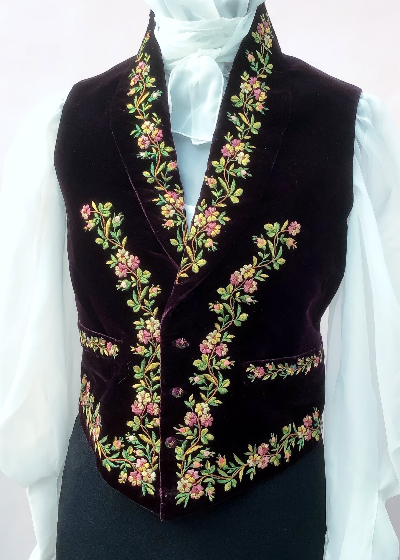 Genuine Vintage Regency Georgian Plum Velvet Embroidered Waistcoat