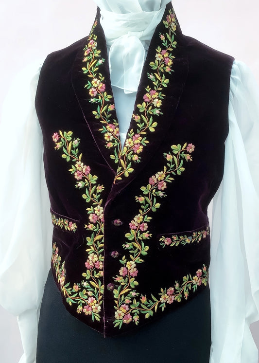 Genuine Vintage Regency Georgian Plum Velvet Embroidered Waistcoat