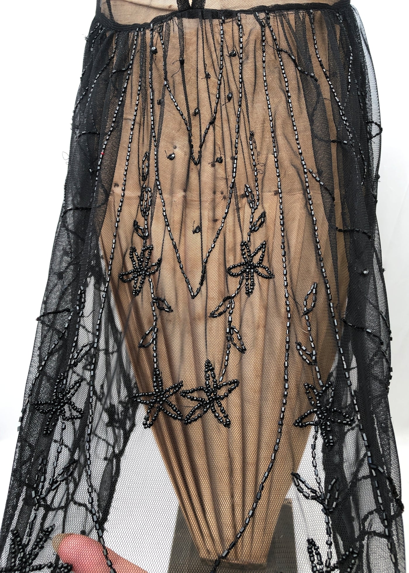 Retro Black Net Beaded Flapper Dress • Sleeveless