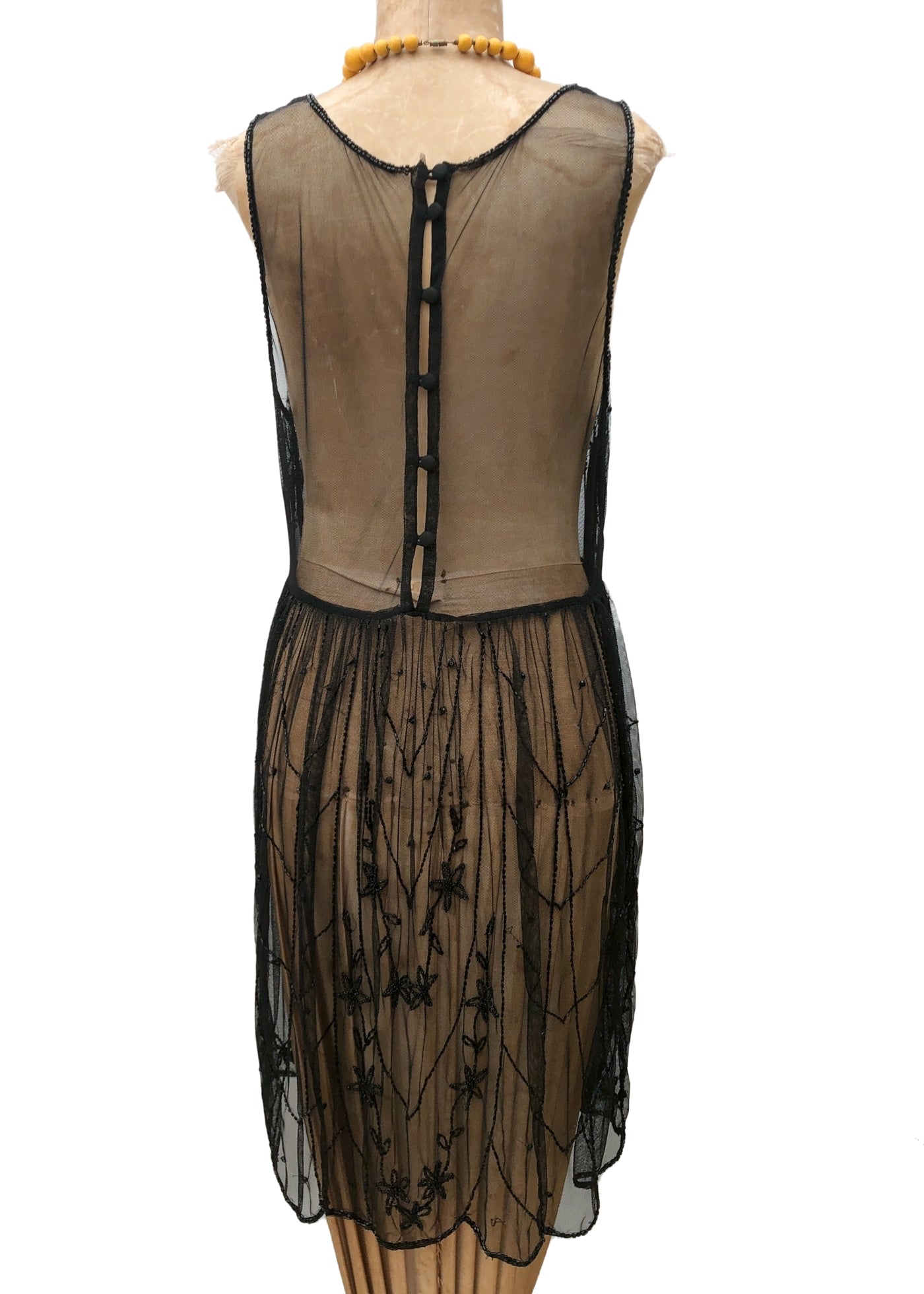 Retro Black Net Beaded Flapper Dress • Sleeveless