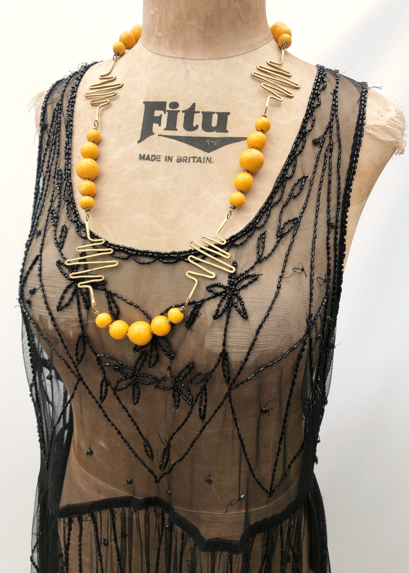Retro Black Net Beaded Flapper Dress • Sleeveless