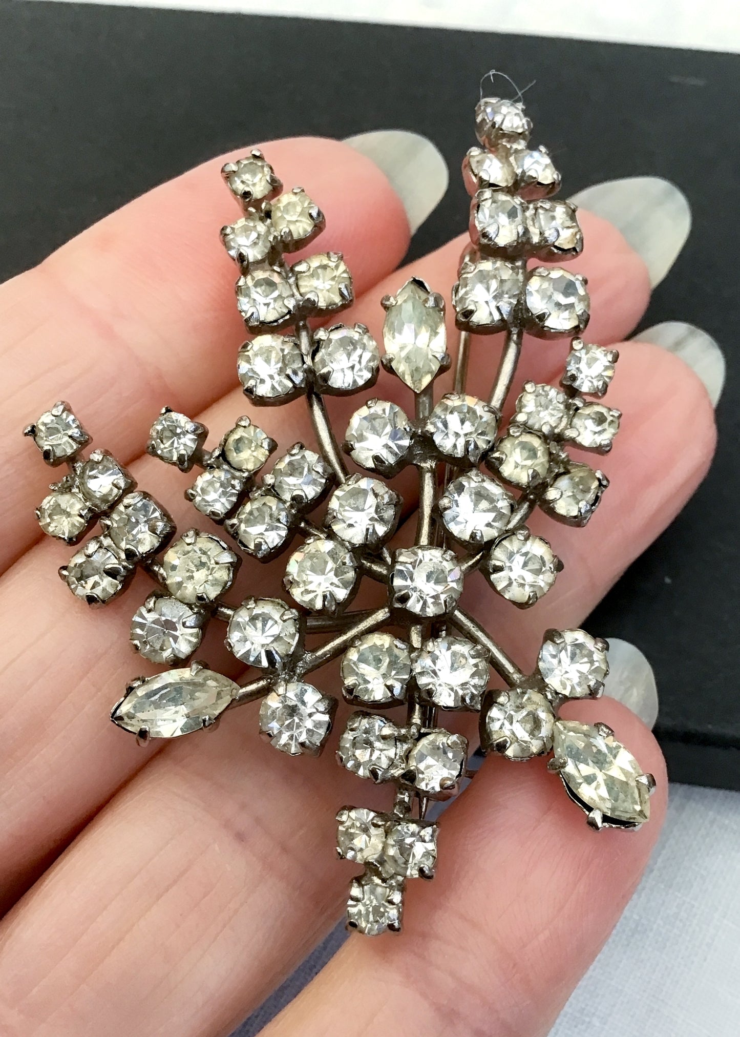 Vintage Rhinestone Leaf Brooch