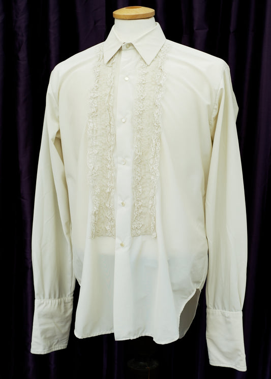 vintage 60s lace ruffle front cream tuxedo shirt for men