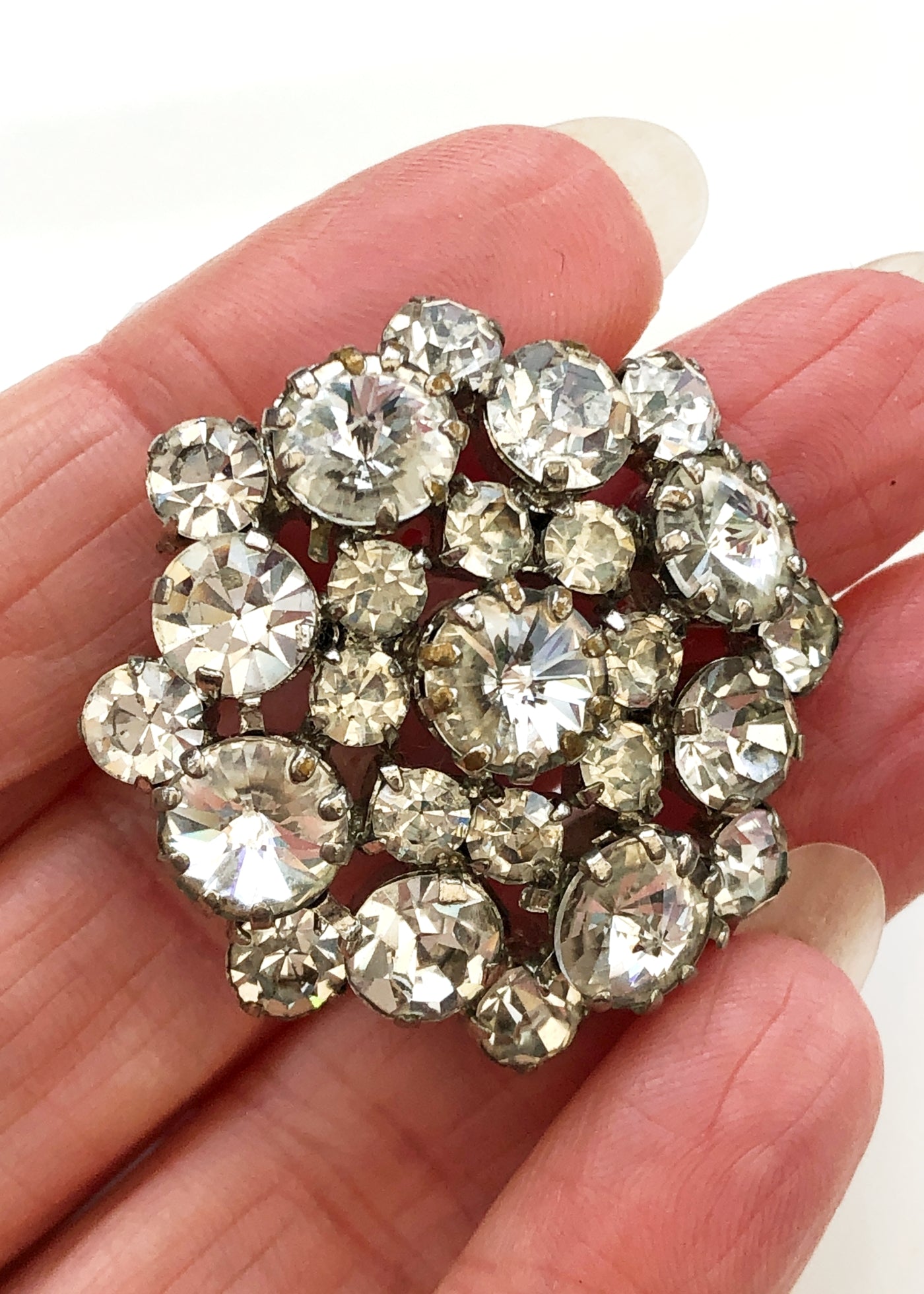 Vintage 1950s Domed Rhinestone Cluster Brooch