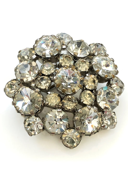 Vintage 1950s Domed Rhinestone Cluster Brooch