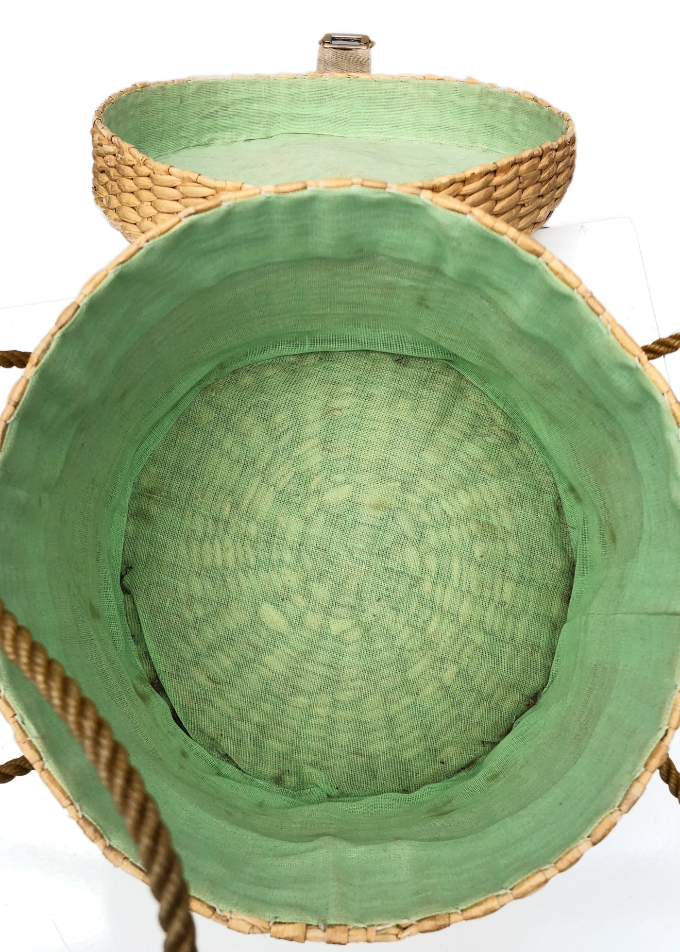 Vintage 60s Raffia Round Basket Bag • Straw