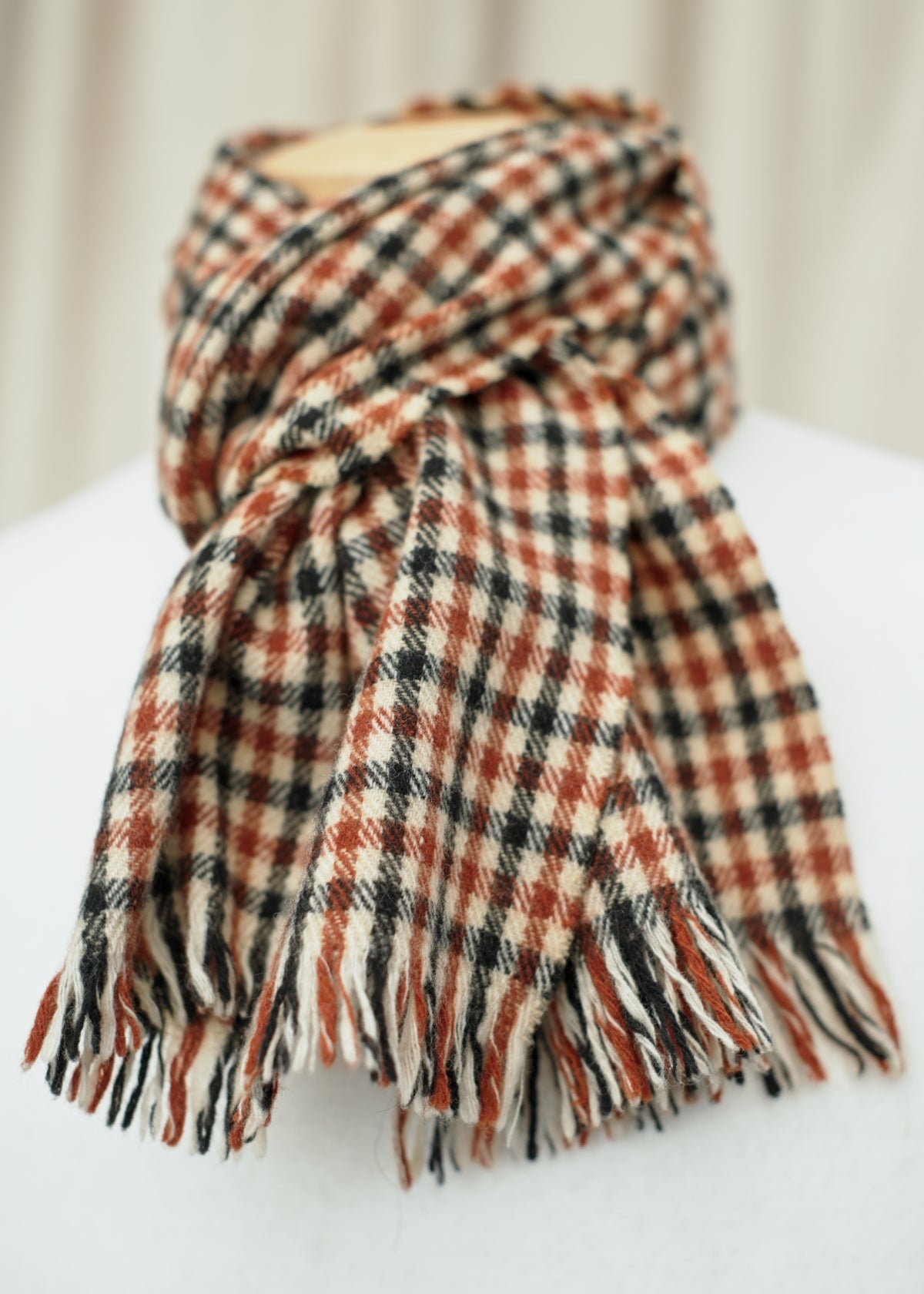 Men's Vintage Rust Dogtooth Check Wool Scarf