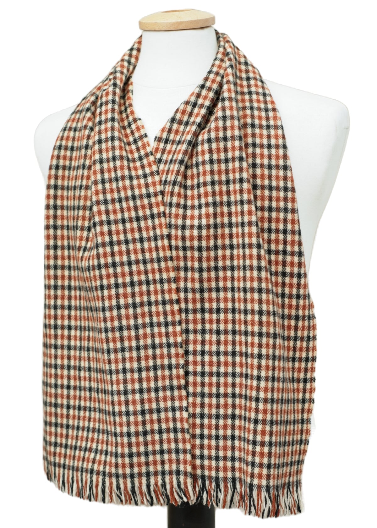 Men's Vintage Rust Dogtooth Check Wool Scarf