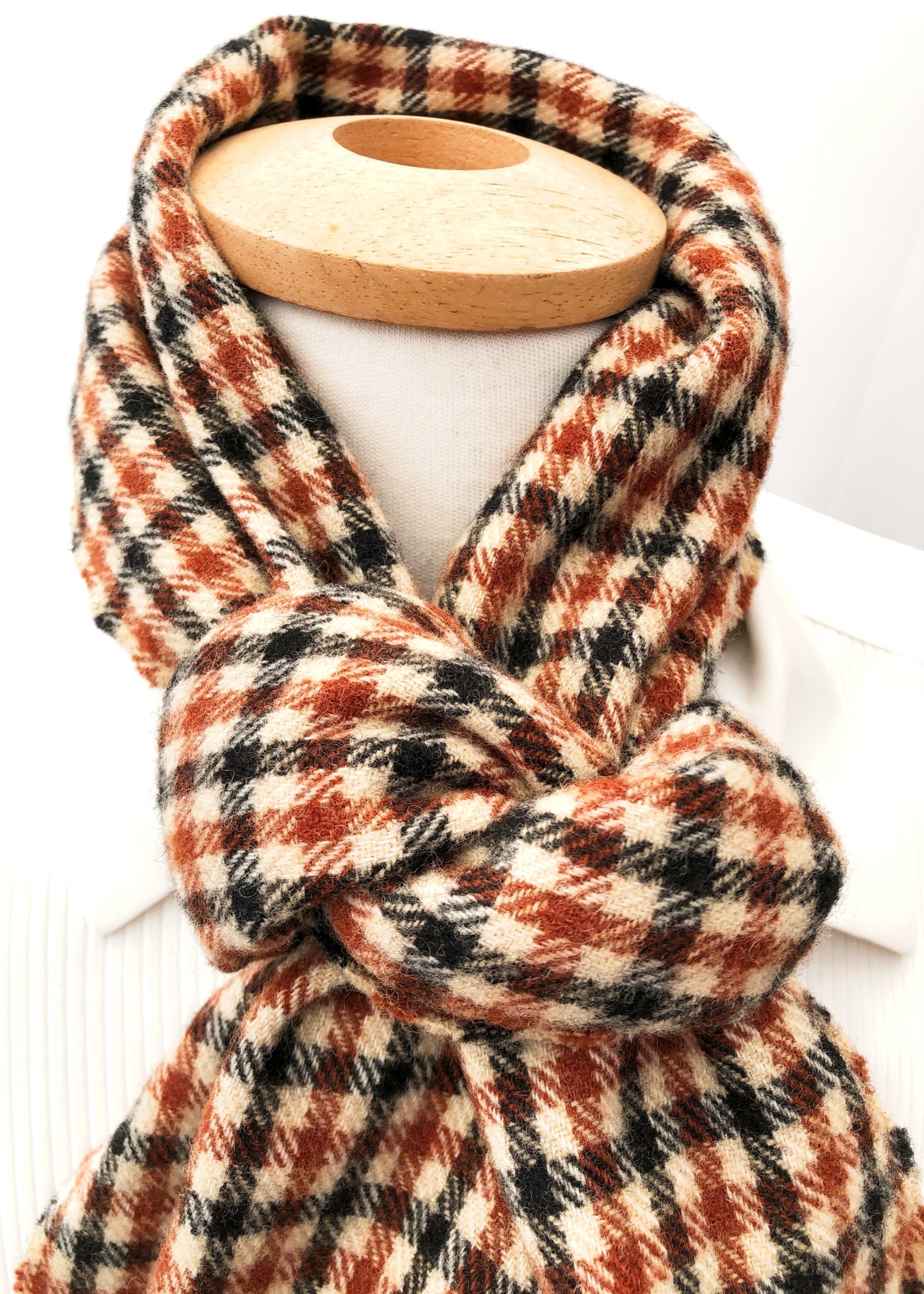 Men's Vintage Rust Dogtooth Check Wool Scarf