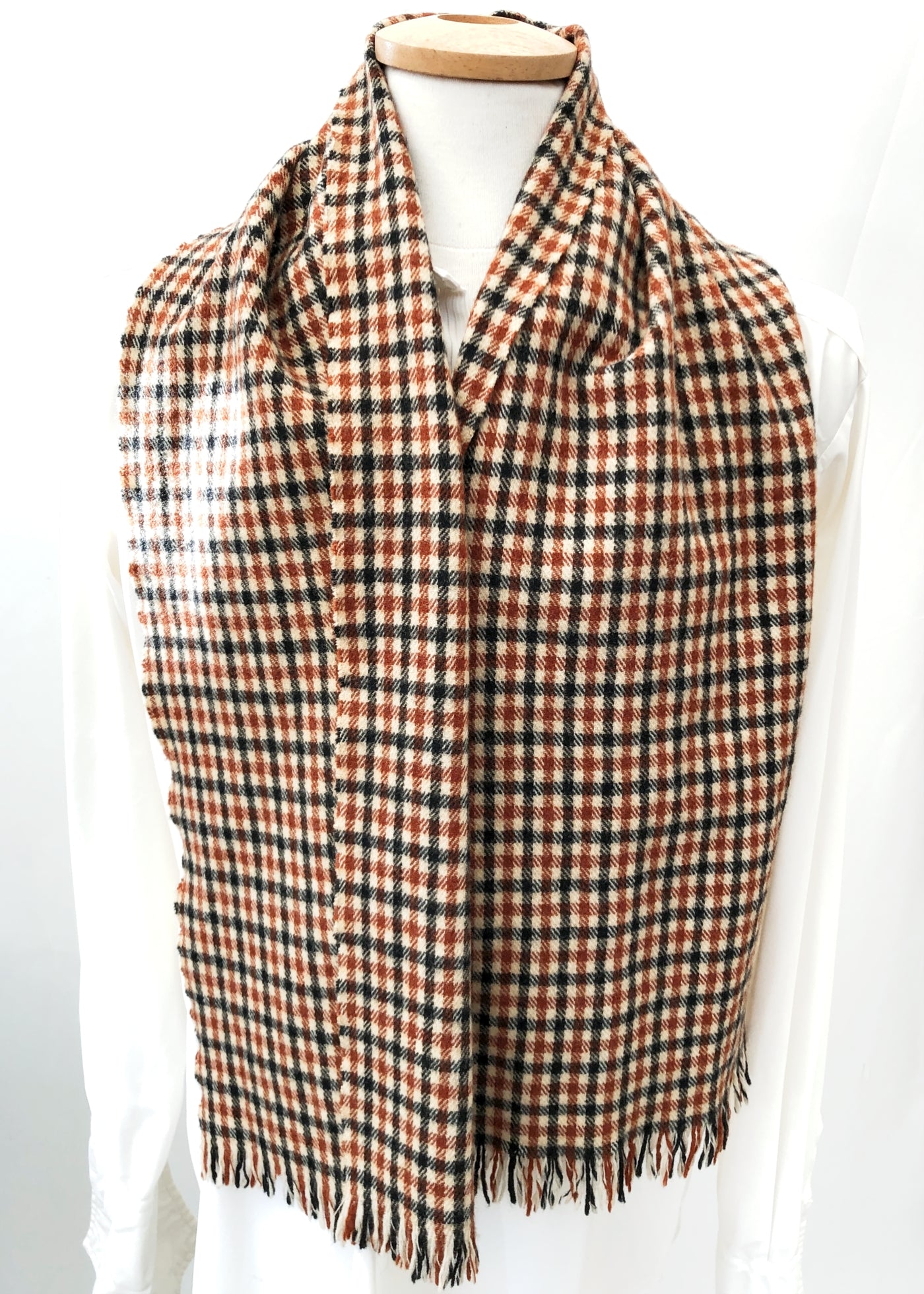 Men's Vintage Rust Dogtooth Check Wool Scarf