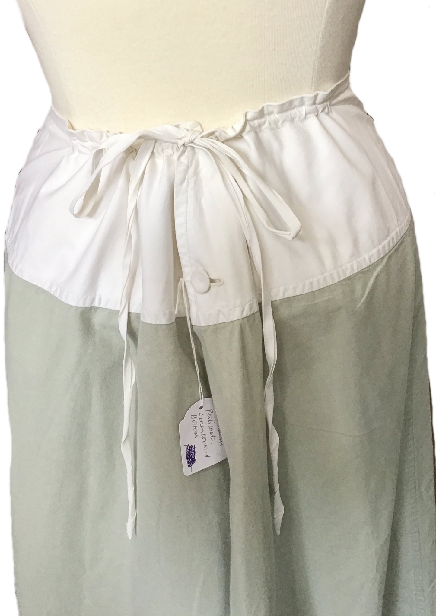 Antique White and Sage Green Linen Under Skirt