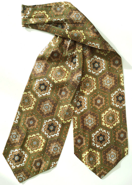 vintage olive green patterned cravat by sammy in a tricel fabric