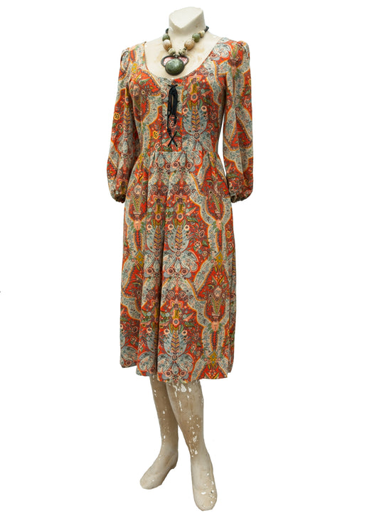 vintage 60s orange psychedelic samuel sherman hippie dress