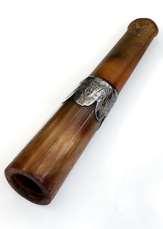 Antique Edwardian Silver, Amber, Horn Cheroot Cigarillo Holder in Case