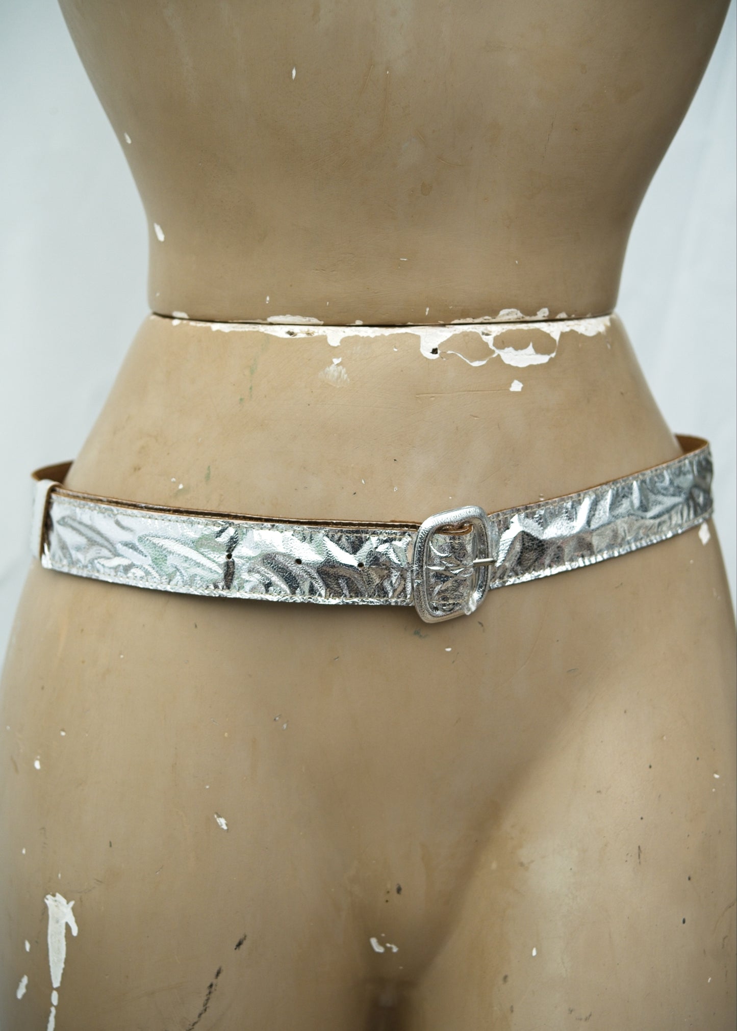 Vintage Glam Rock Silver Foil Belt