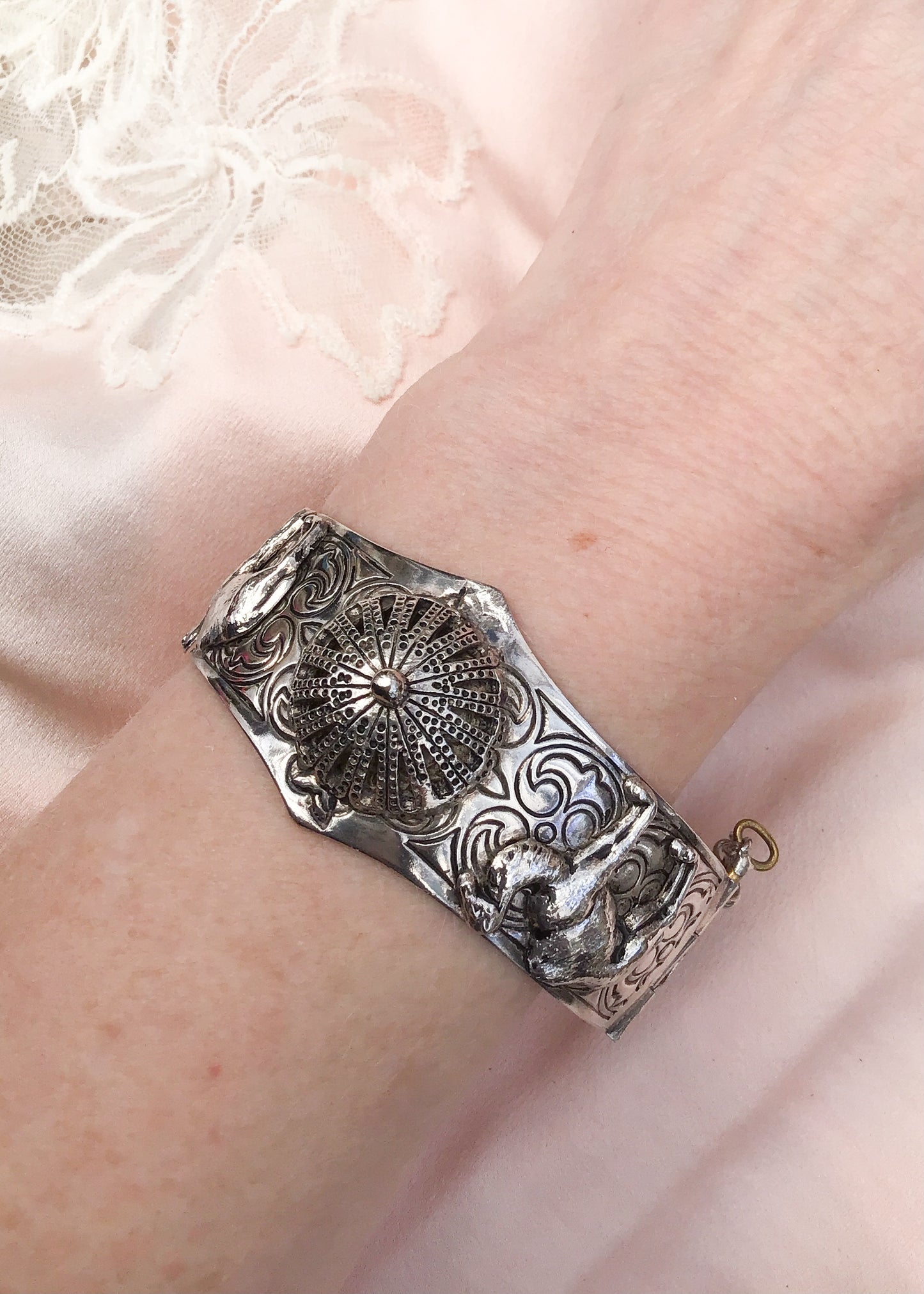 Vintage Silver Lucky Hamsa Bracelet Cuff