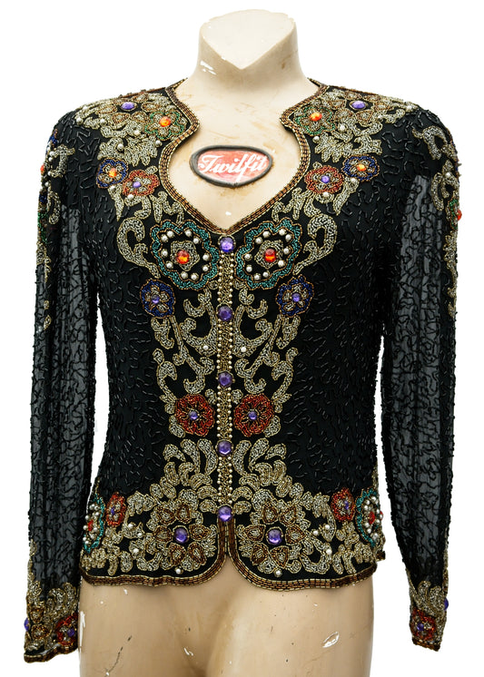 vintage 80s heavily beaded cocktail top byt simon ellis from the gold medal collection to fit size 12