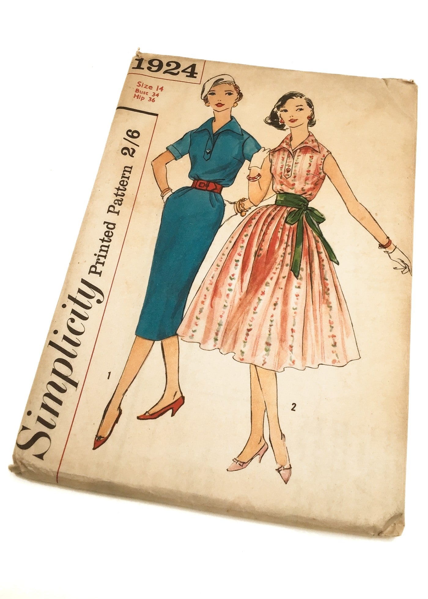 1950s Vintage Simplicity #1924 Dressmaking Pattern • Misses' One-Piece Dress and Sash