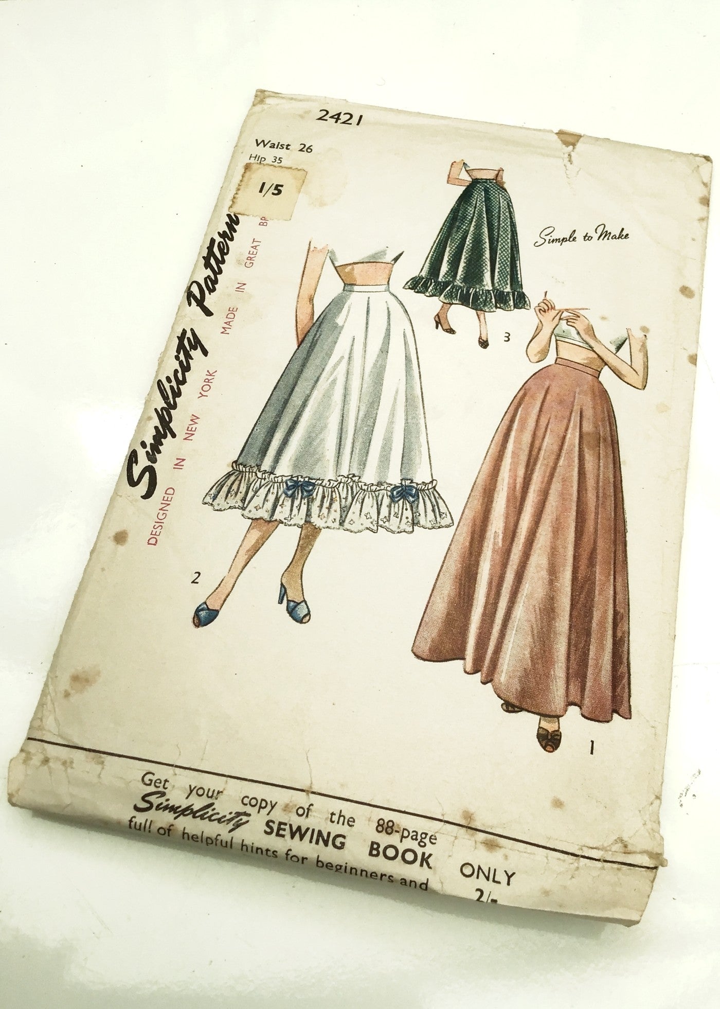 1940s Vintage Simplicity #2421 Dressmaking Pattern • Petticoat Skirt