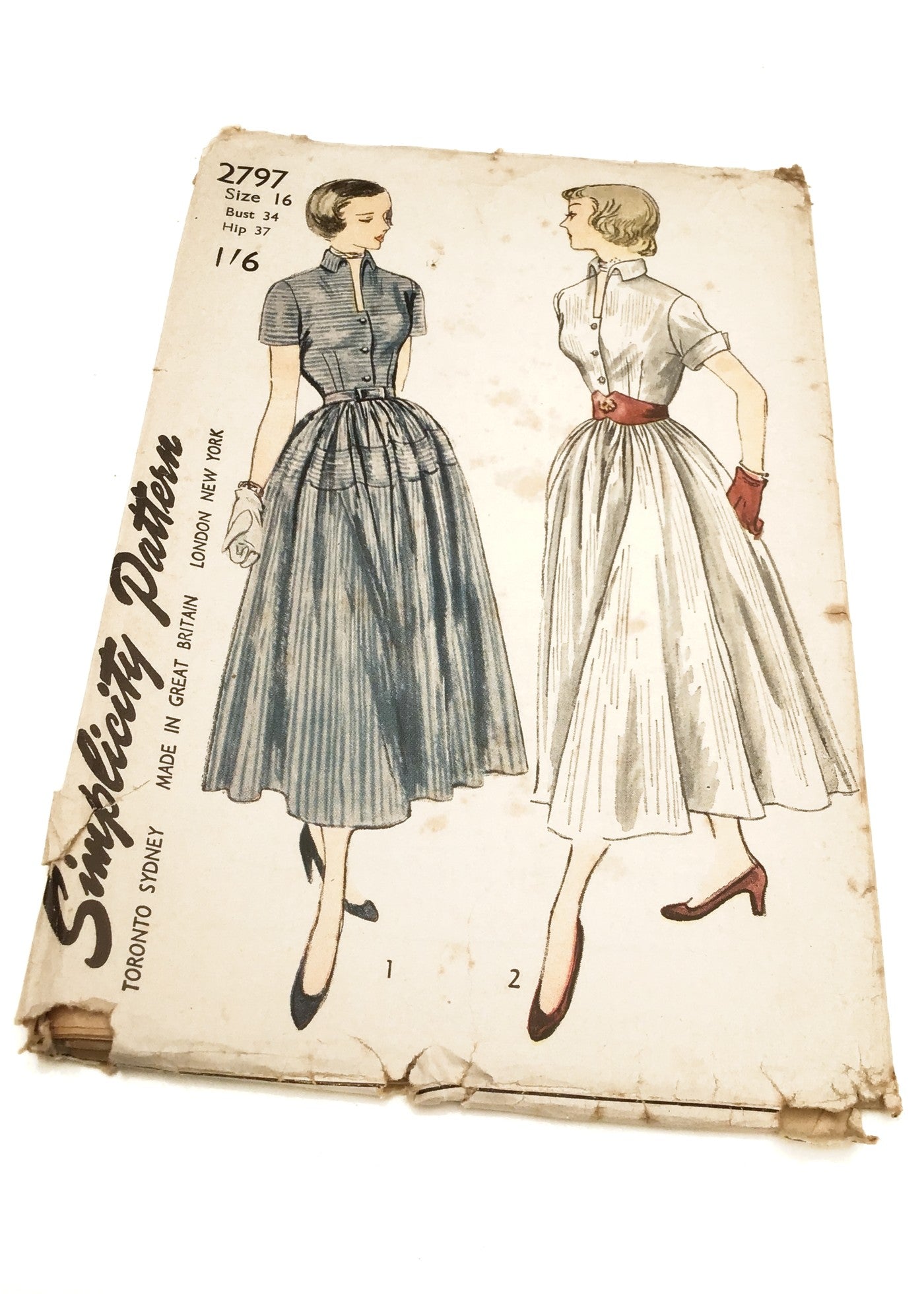 1950s Vintage Simplicity #2797 Dressmaking Pattern • Misses' One-Piece Dress 34"