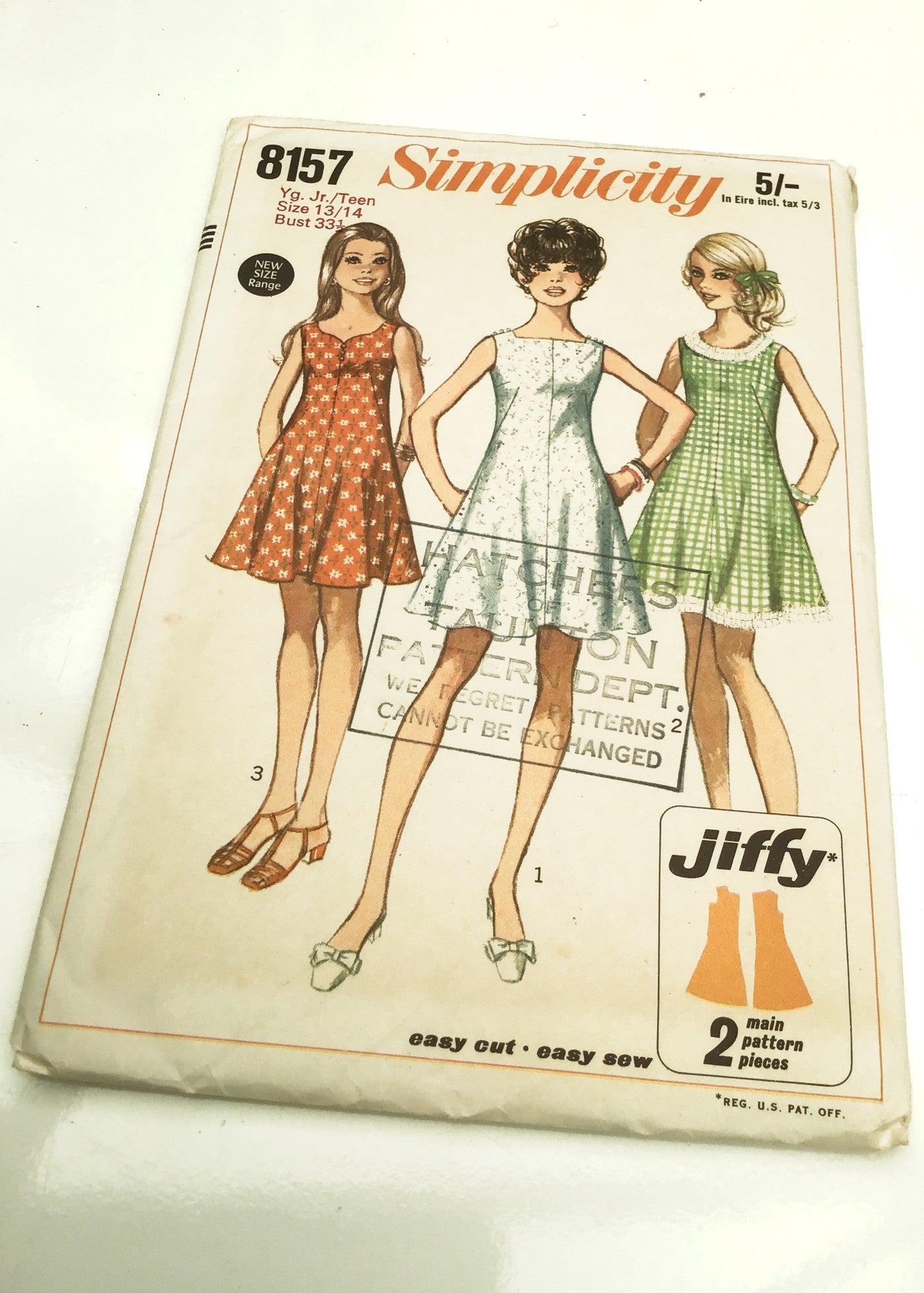 1960s Vintage Simplicity #8157 Dressmaking Pattern • Uncut • Jr Teen 33"