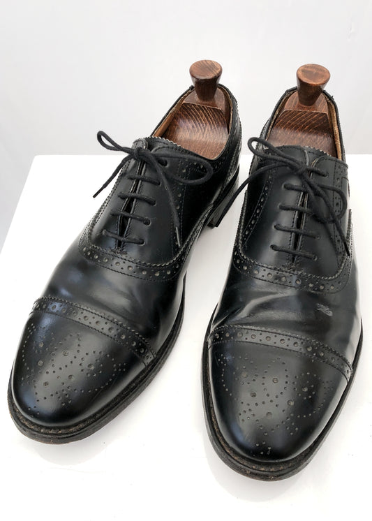 Men's Vintage Racing Green Black Brogue Shoes • Size UK 8