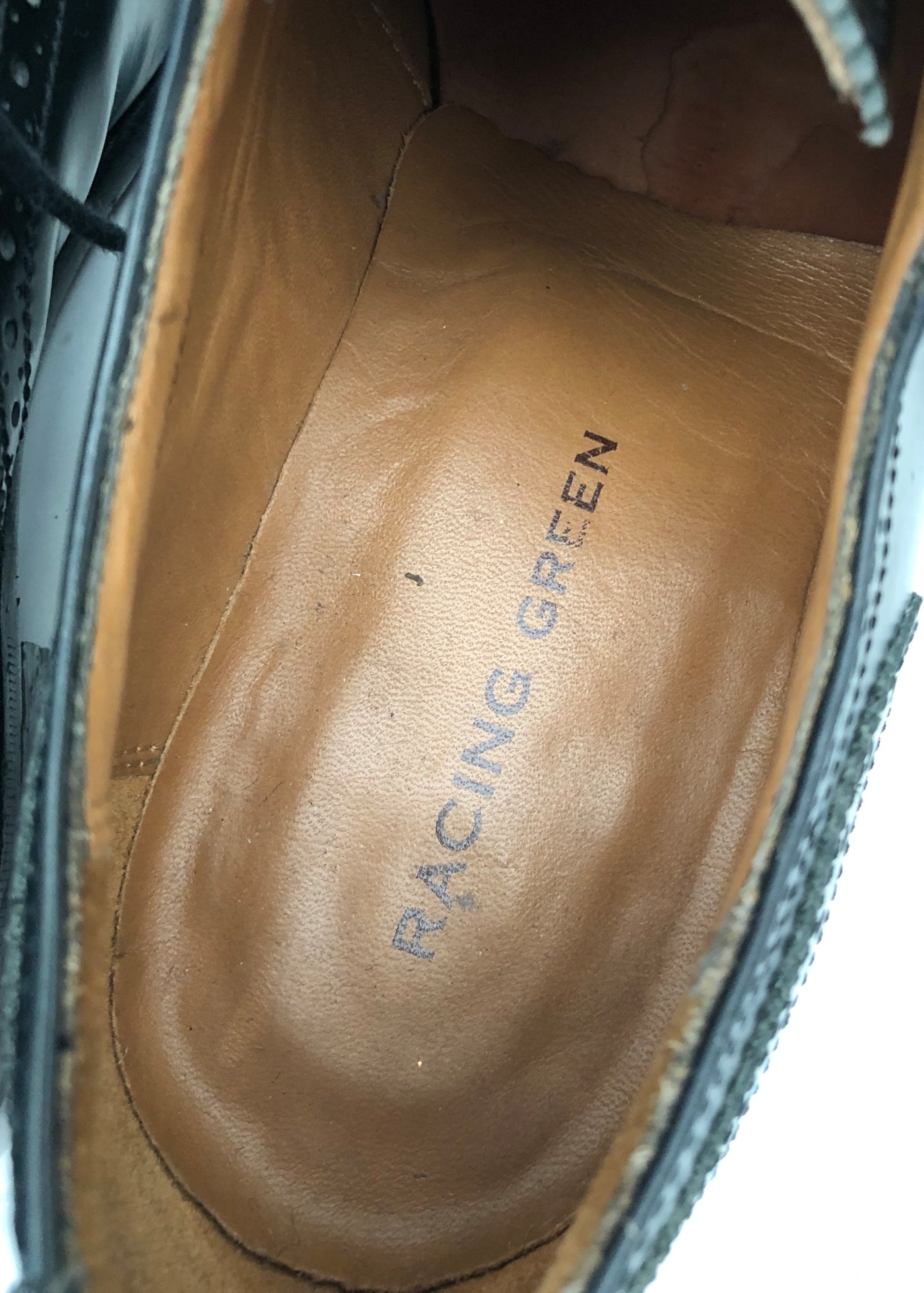 Men's Vintage Racing Green Black Brogue Shoes • Size UK 8