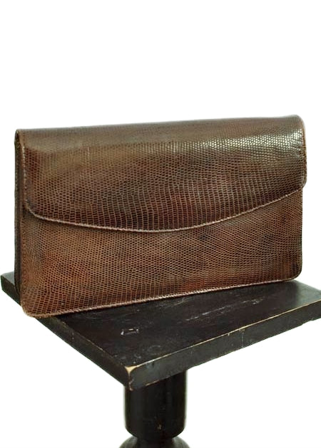 1970s Brown Reptile Skin Purse 2 Way Shoulder Clutch Bag Purse With Long Strap