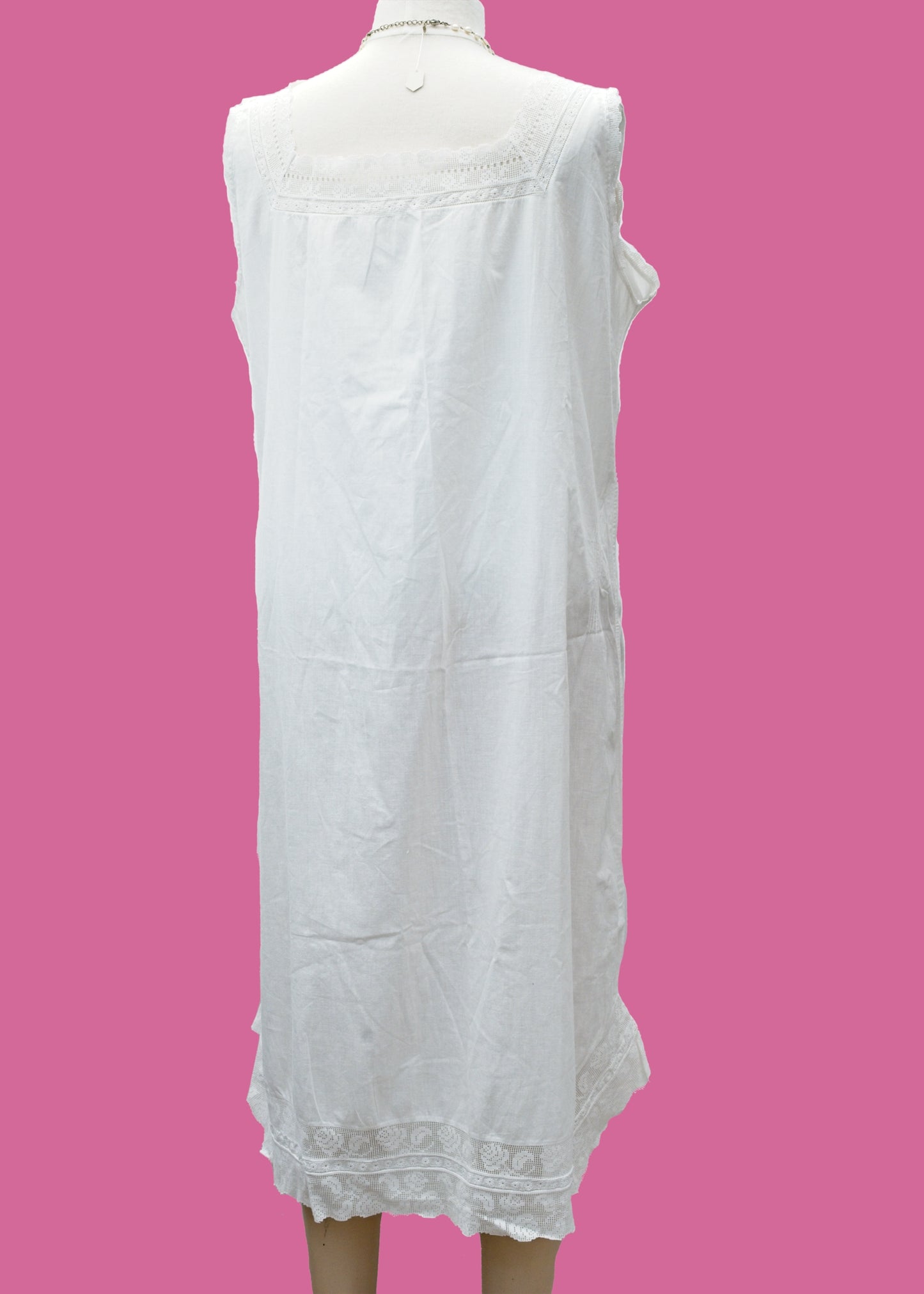 Antique Edwardian Sleeveless White Nightgown • Lace Trim