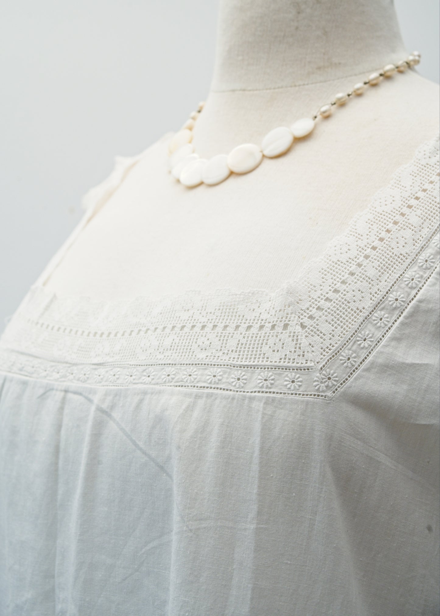 Antique Edwardian Sleeveless White Nightgown • Lace Trim