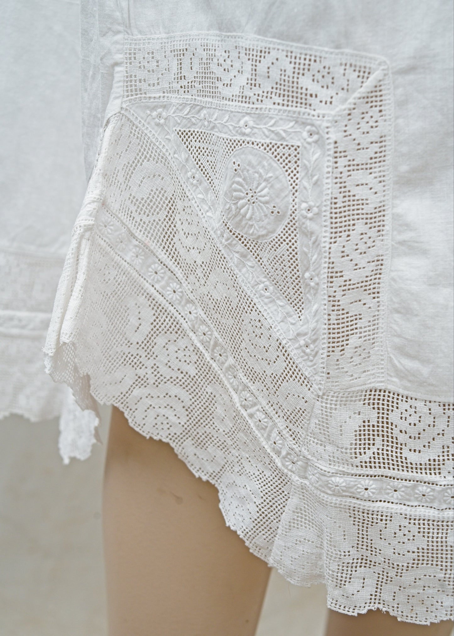 Antique Edwardian Sleeveless White Nightgown • Lace Trim