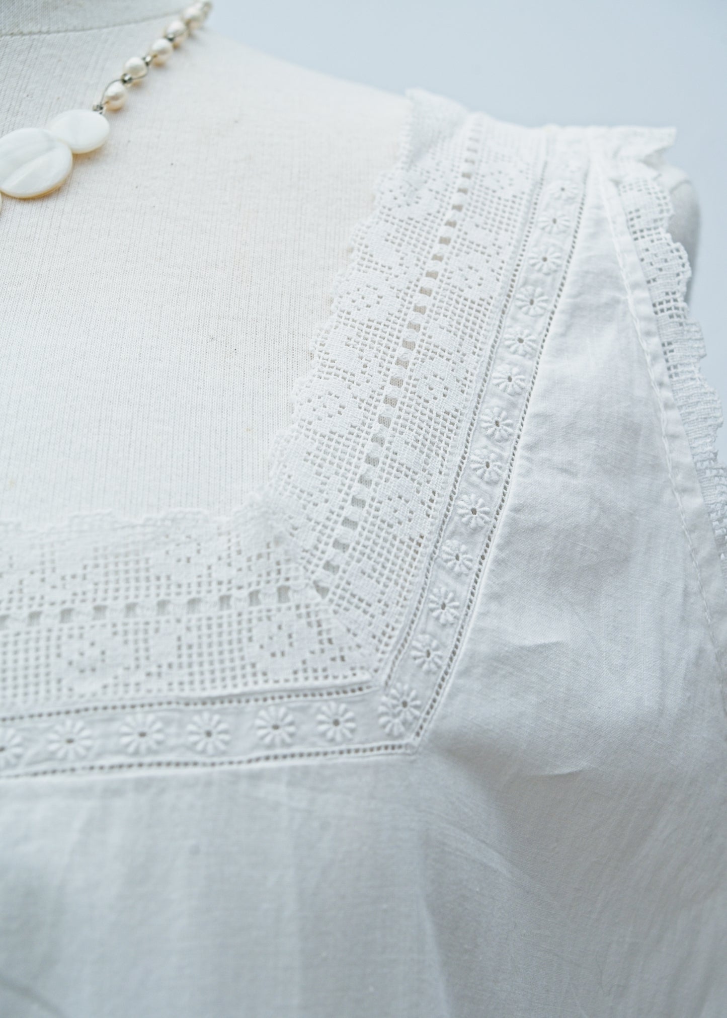 Antique Edwardian Sleeveless White Nightgown • Lace Trim