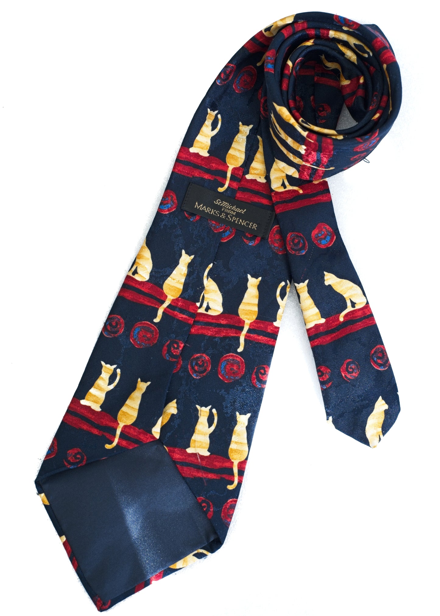 Vintage Blue and Yellow Cats Patten Silky Tie • Marks & Spencer