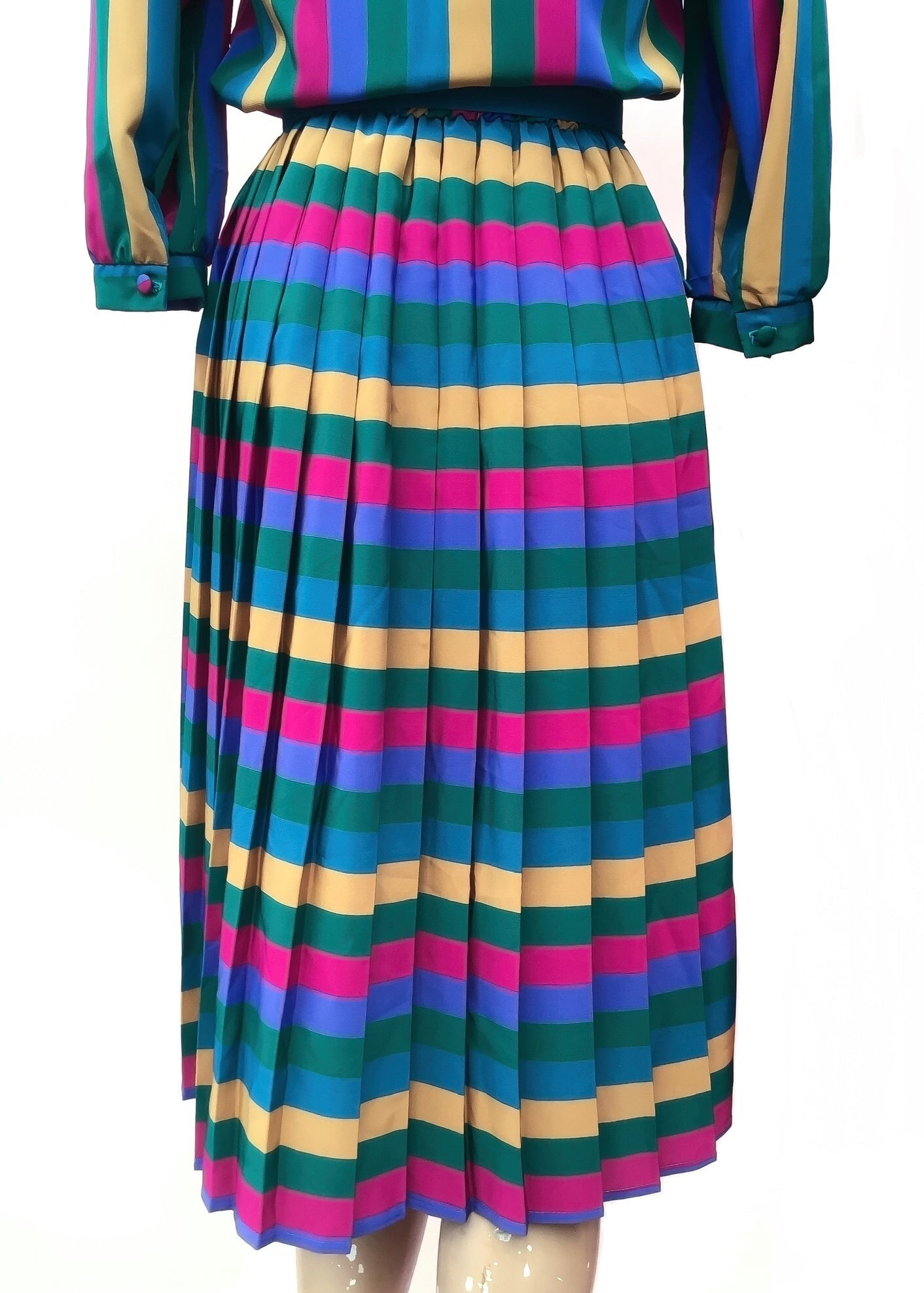 1980s Vintage Striped Midi Secretary Dress • Berketex