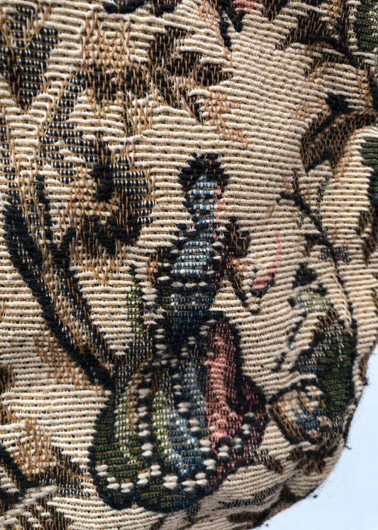 Vintage 70s Tapestry Knitting Bag Workbag • Plastic Handles