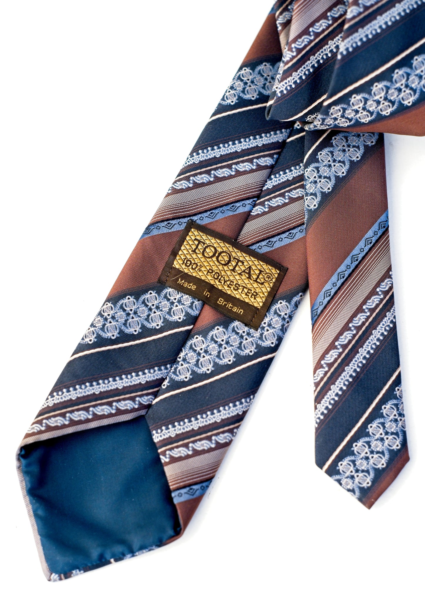 Vintage 70s Blue Brown Striped Tootal Neck Tie