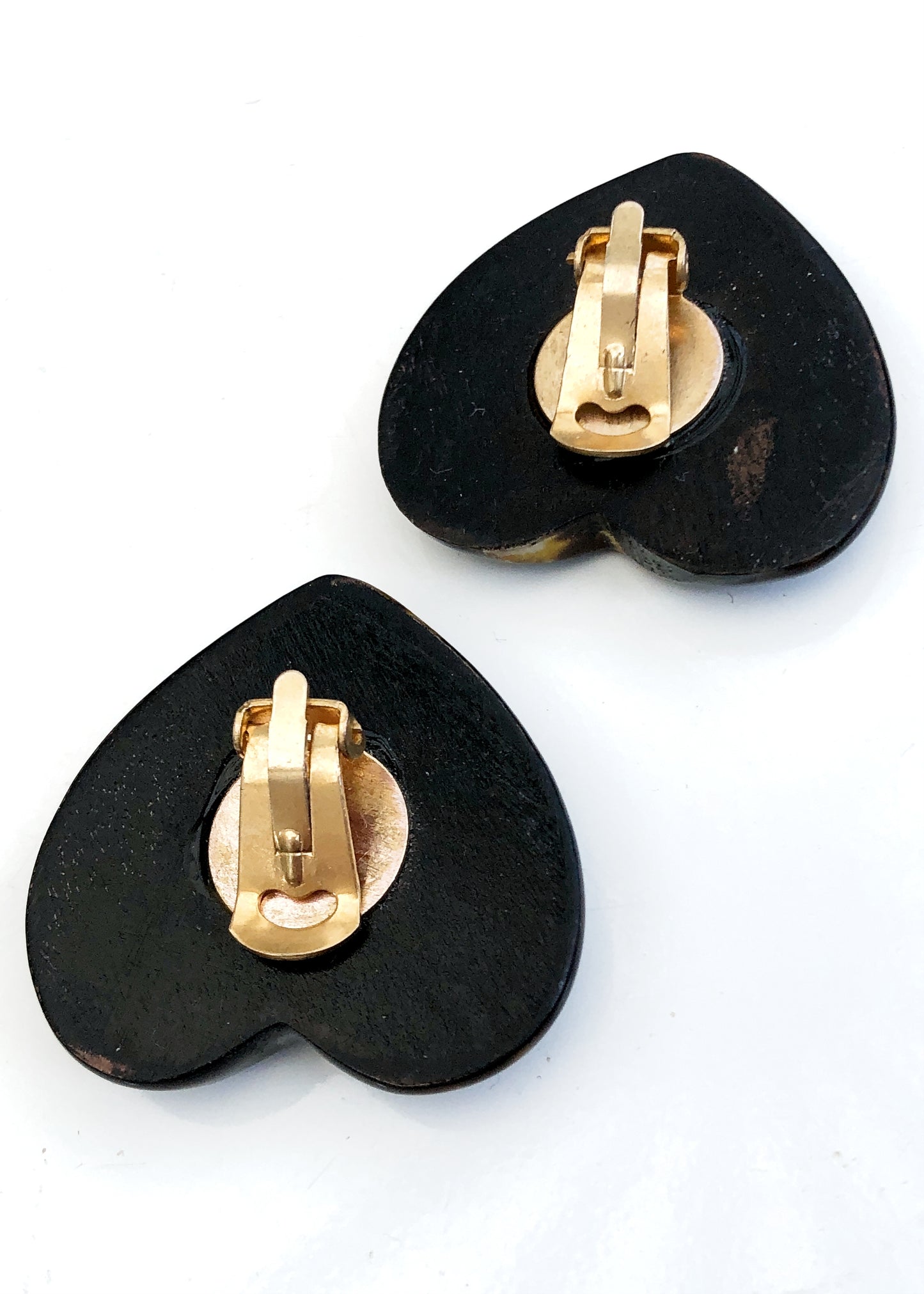 Vintage 80s Huge Faux Tortie Hearts Statement Earrings