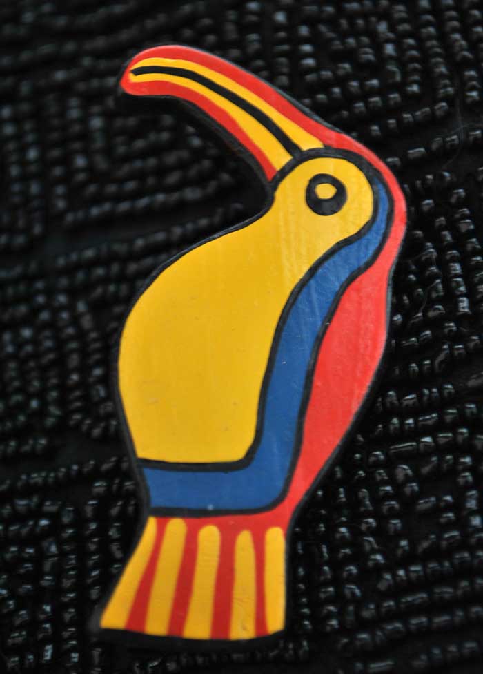 vintage 80s colourful wooden hand painted toucan bird brooch pin