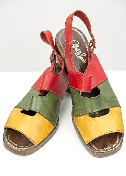 Vintage 70s Colourblock Chunky Sandals • Size 6