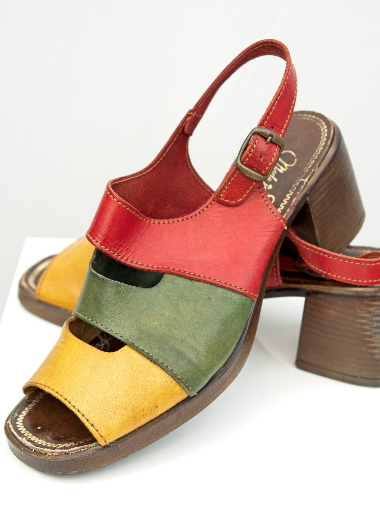 Vintage 70s Colourblock Chunky Sandals • Size 6