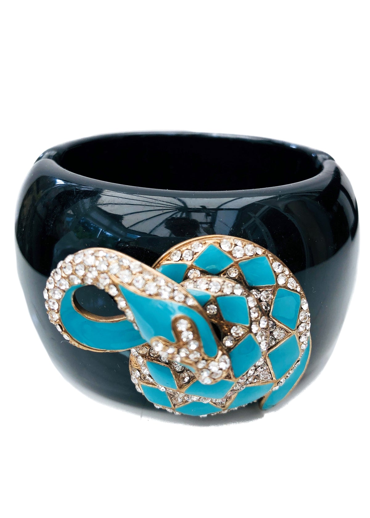 Retro Snake Clamper Bangle Bracelet • Turquoise Coiled Serpent
