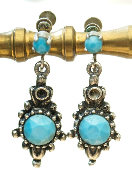 1940s Vintage Turquoise Dangle Earrings • Screw Back Earrings