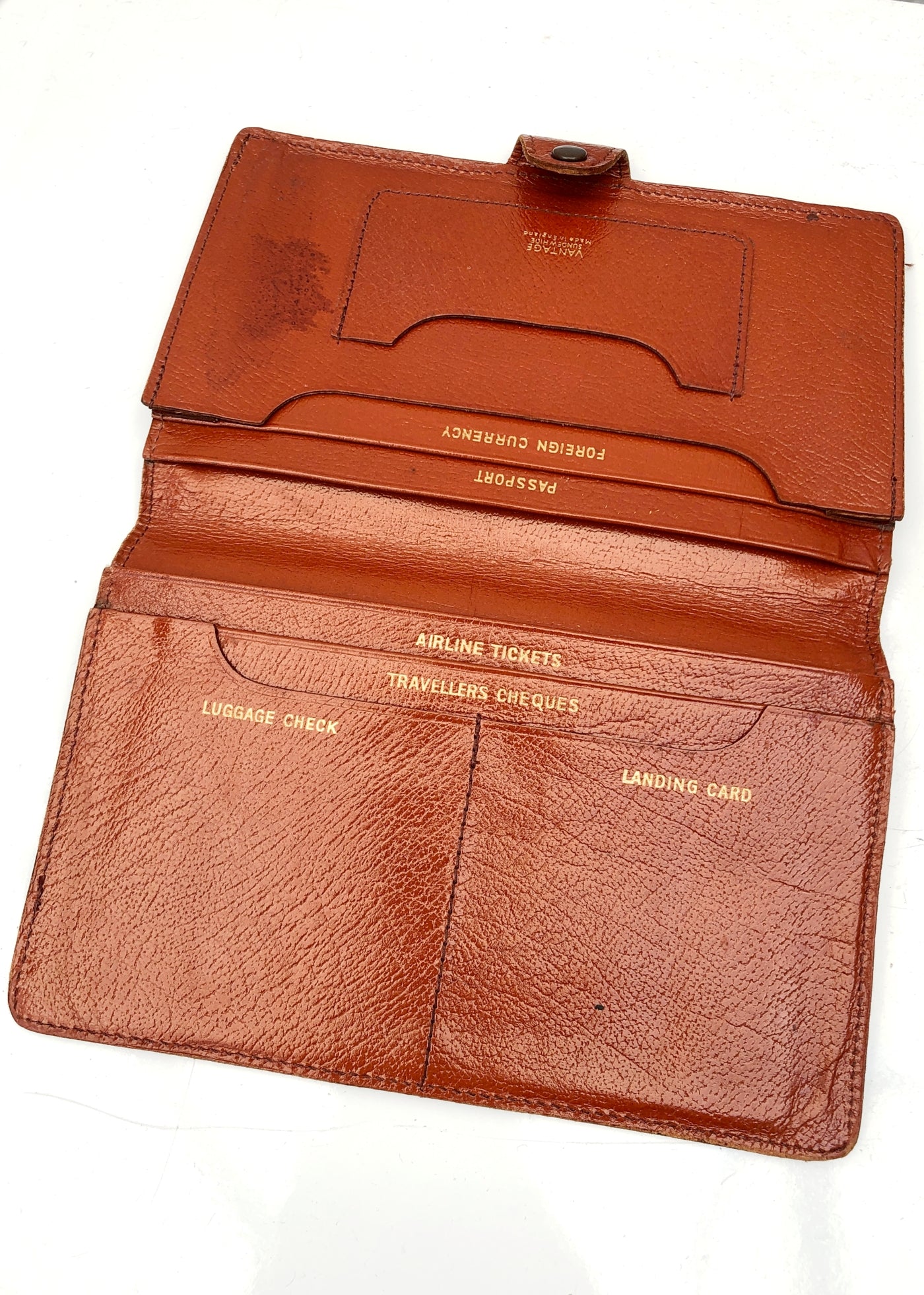 Vintage 50s Tan Brown Leather Travel Wallet