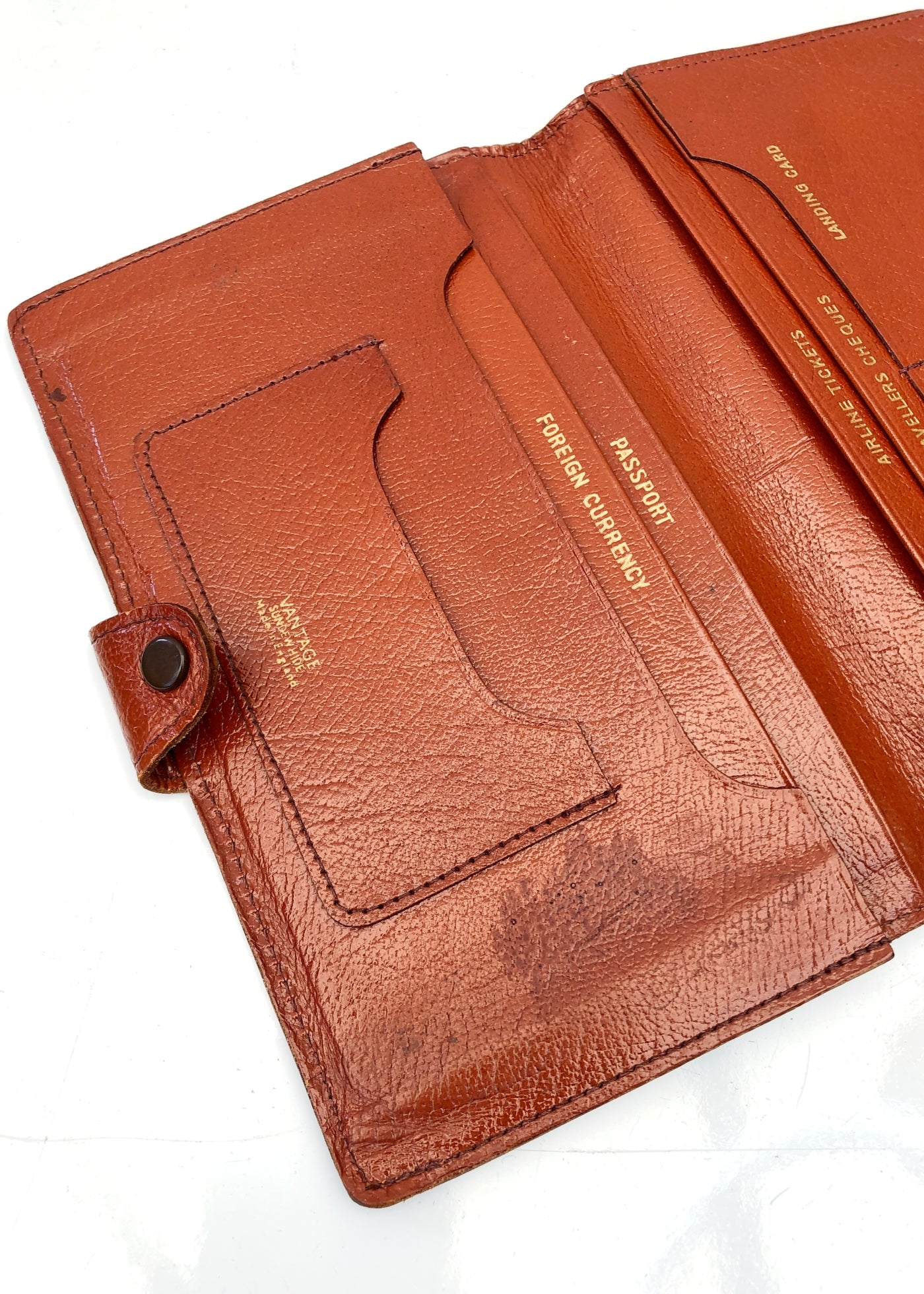 Vintage 50s Tan Brown Leather Travel Wallet